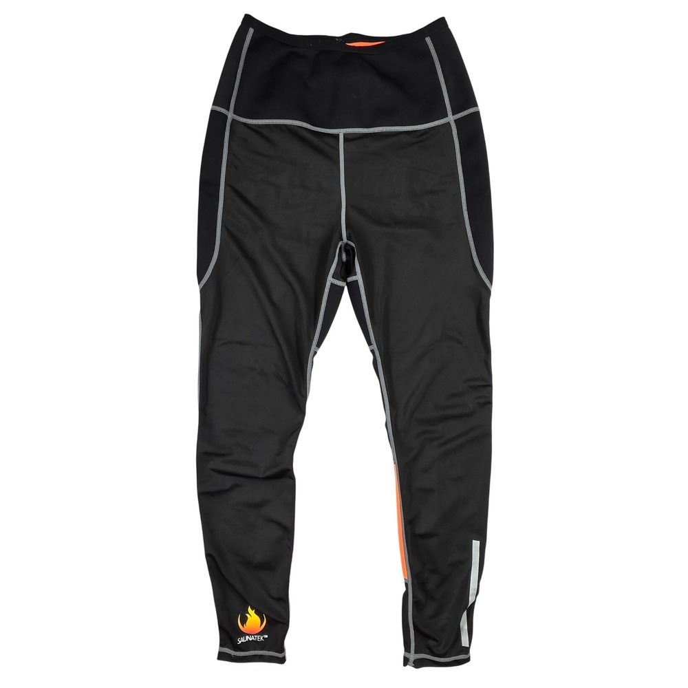 SaunaTek Neoprene Sweat Leggings Black Orange Reflective Size Medium